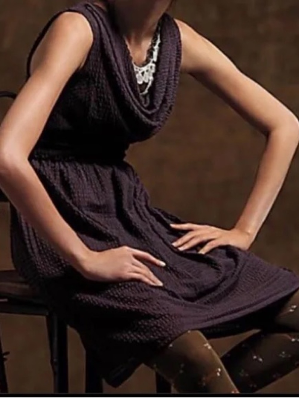 Anthropologie Ric Rac Plum Small Women's Cowlneck Sleeveless Dress in deep plum
